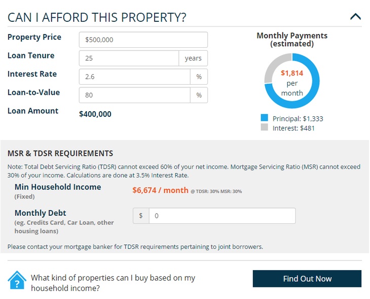 Screenshot of SRX Mortgage calculator